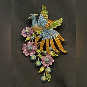 Colorful Phoenix With Flower Brooch